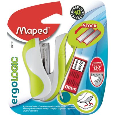 Maped, Mini Zszywacz Ergologic +400 X 24/6, Zielony Maped, Mini Zszywacz Ergologic +400 X 24/6, Zielony