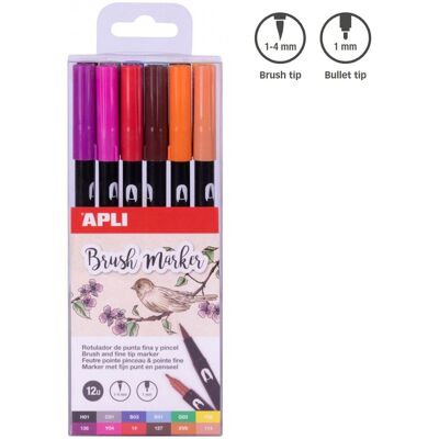 Apli Kids Markery dwustronne Brush Marker Apli - 12 kolorów Apli Kids Markery dwustronne Brush Marker Apli - 12 kolorów