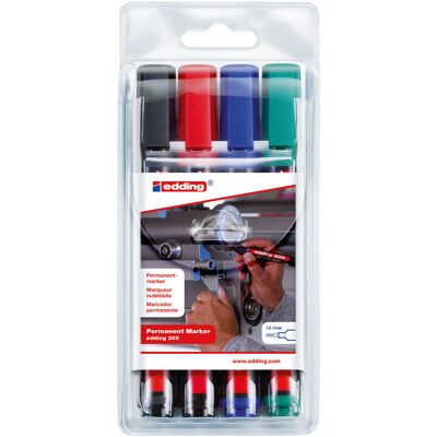 Faber-Castell Markery permanentne Edding, okrągła końcówka, 4 kolory Faber-Castell Markery permanentne Edding, okrągła końcówka, 4 kolory