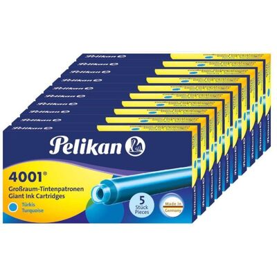 Naboje do pióra wiecznego długie 4001 turkus PELIKAN 50szt Naboje do pióra wiecznego długie 4001 turkus PELIKAN 50szt