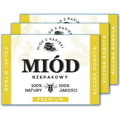 Sticky Studio Naklejki Etykiety na Miód Rzepakowy Premium 100 szt. Samoprzylepne Etykiety na Słoiki Miodu Pasieka Produkt Polski Sticky Studio Naklejki Etykiety na Miód Rzepakowy Premium 100 szt. Samoprzylepne Etykiety na Słoiki Miodu Pasieka Produkt Polski