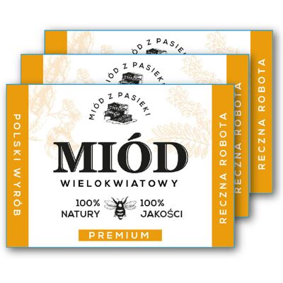 Sticky Studio Naklejki Etykiety na Miód Wielokwiatowy Premium 100 szt. Samoprzylepne Etykiety na Słoiki Miodu Pasieka Produkt Polski Sticky Studio Naklejki Etykiety na Miód Wielokwiatowy Premium 100 szt. Samoprzylepne Etykiety na Słoiki Miodu Pasieka Produkt Polski