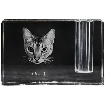 Ocicat - stojak na długopis, kryształowy organizer ze zdjęciem kota, unikatowa ozdoba biurka marki Art-Dog Ocicat - stojak na długopis, kryształowy organizer ze zdjęciem kota, unikatowa ozdoba biurka marki Art-Dog