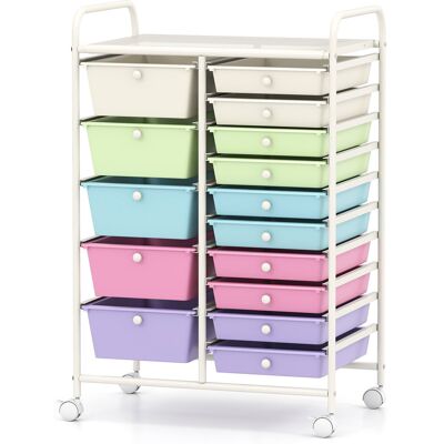 COSTWAY Organizer Na Kółkach Z 15 Szufladami Szafka Na Dokumenty COSTWAY Organizer Na Kółkach Z 15 Szufladami Szafka Na Dokumenty