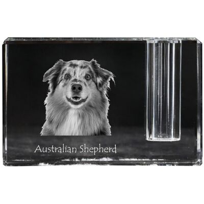 Owczarek australijski, Aussie - stojak na długopis, kryształowy organizer ze zdjęciem psa, unikatowa ozdoba biurka marki Art-Dog Owczarek australijski, Aussie - stojak na długopis, kryształowy organizer ze zdjęciem psa, unikatowa ozdoba biurka marki Art-Dog