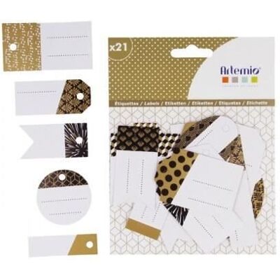 Inny producent Perforowane geometryczne etykiety z czarno-złotymi i białymi wzorami Inny producent Perforowane geometryczne etykiety z czarno-złotymi i białymi wzorami