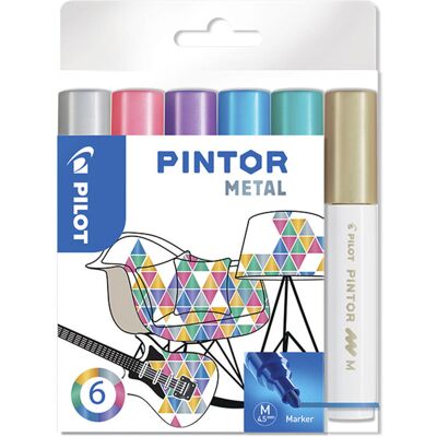 Marker z farbą dekoracyjny do różnych powierzchni zestaw Pilot PINTOR M metaliczne kolory 6 sztuk Marker z farbą dekoracyjny do różnych powierzchni zestaw Pilot PINTOR M metaliczne kolory 6 sztuk