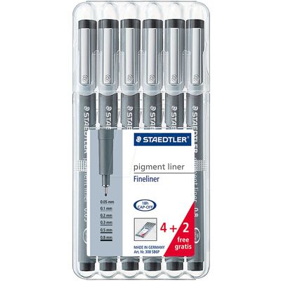 GDD Grupa Dystrybucyjna Daccar Pisaki z atramentem pigmentowym, zestaw 4+2 (0,05, 0,1, 0,2, 0,3, 0,5, 0,8mm), Staedtler GDD Grupa Dystrybucyjna Daccar Pisaki z atramentem pigmentowym, zestaw 4+2 (0,05, 0,1, 0,2, 0,3, 0,5, 0,8mm), Staedtler