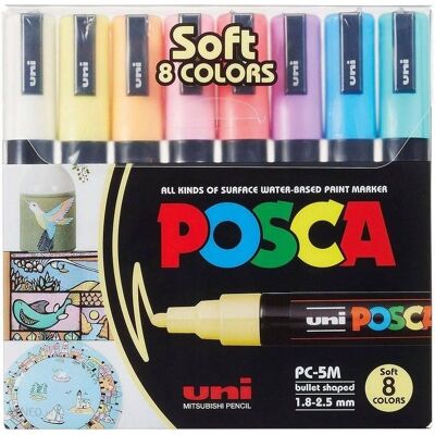 Posca, Markery z wodnym tuszem pigmentowym pastelowe, 8 sztuk Posca, Markery z wodnym tuszem pigmentowym pastelowe, 8 sztuk