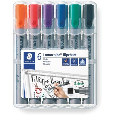 GDD Grupa Dystrybucyjna Daccar Staedtler, Marker do tablic flipchart Lumocolor, ścięty, 6 kolorów, w etui GDD Grupa Dystrybucyjna Daccar Staedtler, Marker do tablic flipchart Lumocolor, ścięty, 6 kolorów, w etui