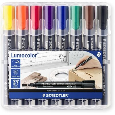 GDD Grupa Dystrybucyjna Daccar Staedtler, Marker do tablic Permanent Lumocolor, okrągły, 8 kolorów, w etui GDD Grupa Dystrybucyjna Daccar Staedtler, Marker do tablic Permanent Lumocolor, okrągły, 8 kolorów, w etui