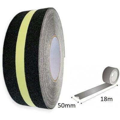 Taśma antypoślizgowa CZARNA Z PASKIEM FLUORESCENCYJNYM 50mm/18m / PAPER-TECH Taśma antypoślizgowa CZARNA Z PASKIEM FLUORESCENCYJNYM 50mm/18m / PAPER-TECH