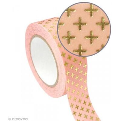 Creative Taśma maskująca różowa 1,5 cm x 10 m - Krzyż - złoty Creative Taśma maskująca różowa 1,5 cm x 10 m - Krzyż - złoty