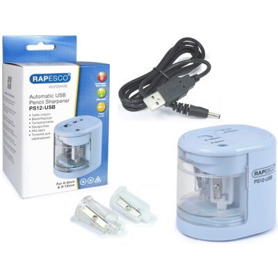 Temperówka elektryczna USB Rapesco na 2 grubości pudrowy niebieski Temperówka elektryczna USB Rapesco na 2 grubości pudrowy niebieski