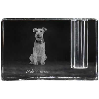 Terier walijski, Welsh Terrier - stojak na długopis, kryształowy organizer ze zdjęciem psa, unikatowa ozdoba biurka marki Art-Dog Terier walijski, Welsh Terrier - stojak na długopis, kryształowy organizer ze zdjęciem psa, unikatowa ozdoba biurka marki Art-Dog