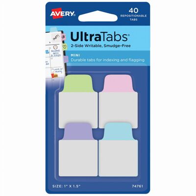 Ultra Tabs Samoprzylepne Zakładki Indeksujące, Kolorowe, Pastelowe, 25,4x38, 40 Szt., Avery Zweckform Ultra Tabs Samoprzylepne Zakładki Indeksujące, Kolorowe, Pastelowe, 25,4x38, 40 Szt., Avery Zweckform