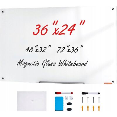 Vevor Magnetyczna Szklana Tablica Suchościeralna 90x60 Cm Biała Bezramkowa Vevor Magnetyczna Szklana Tablica Suchościeralna 90x60 Cm Biała Bezramkowa