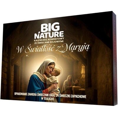 Big Nature W Światłość z Maryją kalendarz adwentowy ze świecami sojowymi i świecznikiem 24szt Big Nature W Światłość z Maryją kalendarz adwentowy ze świecami sojowymi i świecznikiem 24szt