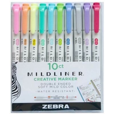 Zakreślacze Zestaw Fluo Zebra Mildliner 10 kolorów Zakreślacze Zestaw Fluo Zebra Mildliner 10 kolorów