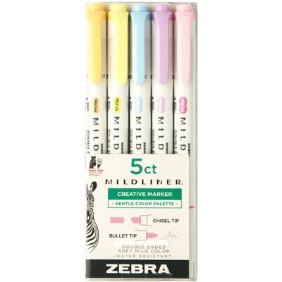 Zakreślacze Zestaw Gentle Zebra Mildliner 5 kolorów Zakreślacze Zestaw Gentle Zebra Mildliner 5 kolorów