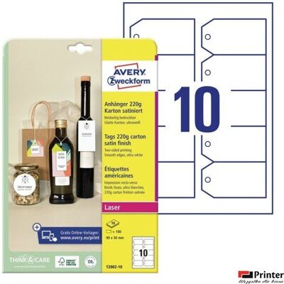 Zawieszki Kartonowe Avery Zweckform, 220g, Quick&clean,; 90 X 50 Mm, Ścięte Rogi, 10 Ark. T2002-10 Zawieszki Kartonowe Avery Zweckform, 220g, Quick&clean,; 90 X 50 Mm, Ścięte Rogi, 10 Ark. T2002-10