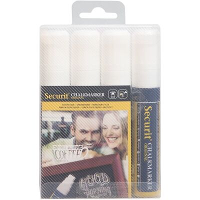 Securit Zestaw 4 białych pisaków kredowych z końcówkami o grubości 7-15mm Securit Zestaw 4 białych pisaków kredowych z końcówkami o grubości 7-15mm