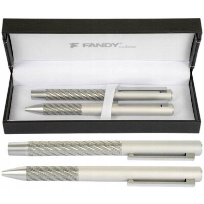 FANDY Zestaw Długopis+Roller srebrny do biura, Prestige FANDY Zestaw Długopis+Roller srebrny do biura, Prestige