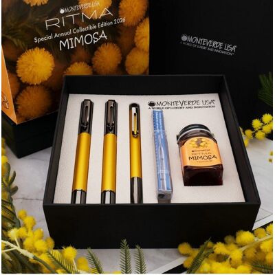 ZESTAW MONTEVERDE MIMOSA 5 ELEMENTÓW: PIÓRO WIECZNE, ROLLER, DŁUGOPIS , ATRAMENT, TŁOCZEK W PUDEŁKU ZESTAW MONTEVERDE MIMOSA 5 ELEMENTÓW: PIÓRO WIECZNE, ROLLER, DŁUGOPIS , ATRAMENT, TŁOCZEK W PUDEŁKU