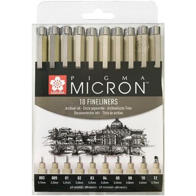 Zestaw Pigma Micron 10 Grubości Sakura Zestaw Pigma Micron 10 Grubości Sakura