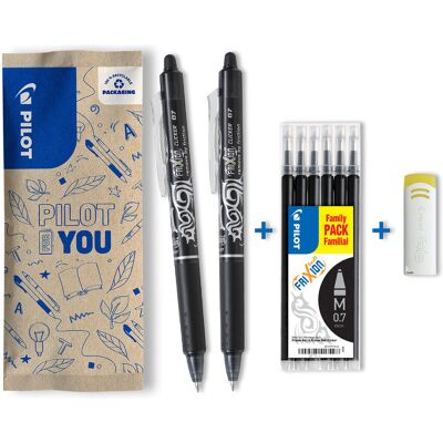 Zestaw wymazywalne automatyczne pióro kulkowe 2x PILOT Frixion Clicker 0,7 czarny + 6x czarny wkład + gumka Zestaw wymazywalne automatyczne pióro kulkowe 2x PILOT Frixion Clicker 0,7 czarny + 6x czarny wkład + gumka