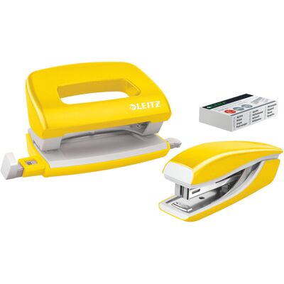 Esselte Zszywacz + Dziurkacz Metalowy Leitz Mini Wow, Żółty Esselte Zszywacz + Dziurkacz Metalowy Leitz Mini Wow, Żółty