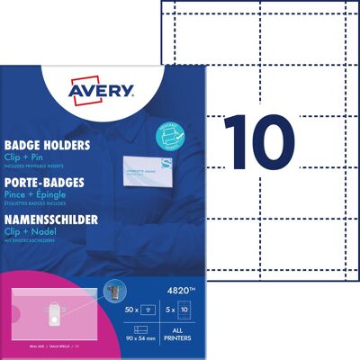 Etui Na Identyfikator Avery Zweckform, Z Klipsem I Agrafką, 54x90mm, 50 Sztuk + 50 Wkładów, Przezroczysty Etui Na Identyfikator Avery Zweckform, Z Klipsem I Agrafką, 54x90mm, 50 Sztuk + 50 Wkładów, Przezroczysty