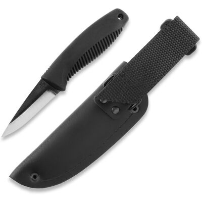 Nóż Peltonen Knives M23 Ranger Cub FJP300 Stal 80CrV2 Czarna Rękojeść TPE Czarna Skórzana Pochwa Nóż Peltonen Knives M23 Ranger Cub FJP300 Stal 80CrV2 Czarna Rękojeść TPE Czarna Skórzana Pochwa