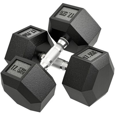 Yulinland 2 x 17,5 kg Gumowe hantle heksagonalne, przenośne obciążniki ręczne do domowej siłowni Yulinland 2 x 17,5 kg Gumowe hantle heksagonalne, przenośne obciążniki ręczne do domowej siłowni