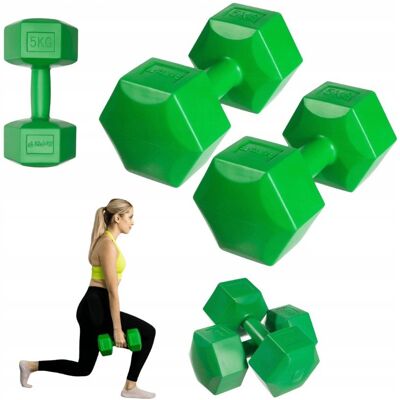 DrFit Hantle ciężarki do ćwiczeń fitness sześciokątne zestaw 2x 5kg zielone DrFit Hantle ciężarki do ćwiczeń fitness sześciokątne zestaw 2x 5kg zielone