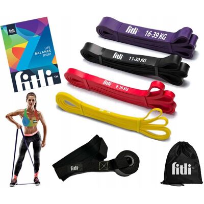 Fitli GUMY OPOROWE GUMY DO ĆWICZEŃ GUMA power band ZESTAW 4 GUM 2-39KG + UCHWYT Fitli GUMY OPOROWE GUMY DO ĆWICZEŃ GUMA power band ZESTAW 4 GUM 2-39KG + UCHWYT