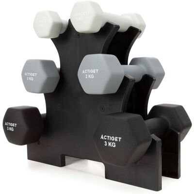 Springos Hantle fitness na stojaku Actiget komplet 6 obciążeń 1-3 kg do treningu siłowego, domowego Springos Hantle fitness na stojaku Actiget komplet 6 obciążeń 1-3 kg do treningu siłowego, domowego
