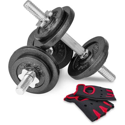 Hop-Sport Hantle żeliwne 2x10kg z rękawiczkami Hop-Sport Hantle żeliwne 2x10kg z rękawiczkami