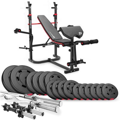 Zestaw treningowy Hop-Sport - Regulowany, 87,5kg, z Ławką Zestaw treningowy Hop-Sport - Regulowany, 87,5kg, z Ławką