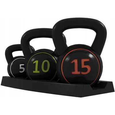 Homcom Kettlebell, zestaw 3 kuli, hantli 2,2kg, 4,5kg, 6,8kg, z podstawką, czarny Homcom Kettlebell, zestaw 3 kuli, hantli 2,2kg, 4,5kg, 6,8kg, z podstawką, czarny