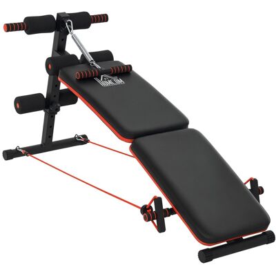 Ławka do brzuszków HOMCOM z linkami treningowymi, wielofunkcyjna, regulowana i składana, udźwig 110 kg, stal, czarno-czerwona, 137 x 51 x 50-66 cm Ławka do brzuszków HOMCOM z linkami treningowymi, wielofunkcyjna, regulowana i składana, udźwig 110 kg, stal, czarno-czerwona, 137 x 51 x 50-66 cm