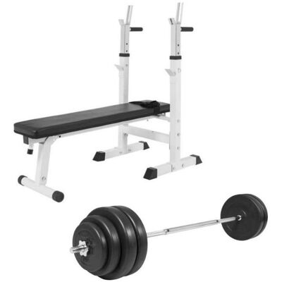 Gorilla Sports Ławka do wyciskania 3w1 biała + sztanga winylowa regulowana (zestaw 62,5 kg 30mm) Gorilla Sports Ławka do wyciskania 3w1 biała + sztanga winylowa regulowana (zestaw 62,5 kg 30mm)