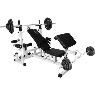 Gorilla Sports Ławka do wyciskania 6w1 biała + 2 sztangi żeliwne regulowane (zestaw 107 kg 30mm) Gorilla Sports Ławka do wyciskania 6w1 biała + 2 sztangi żeliwne regulowane (zestaw 107 kg 30mm)