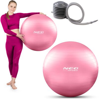 GLOBAL INCOME Neo-Sport, Piłka do ćwiczeń fitness gimnastyczna 55 cm, różowa pompka w zestawie GLOBAL INCOME Neo-Sport, Piłka do ćwiczeń fitness gimnastyczna 55 cm, różowa pompka w zestawie