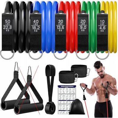 Inny producent Outlet Fokky zestaw gum oporowych do fitnessu 5 sztuk max 68 kg + akcesoria Inny producent Outlet Fokky zestaw gum oporowych do fitnessu 5 sztuk max 68 kg + akcesoria