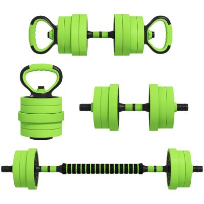 Yulinland Regulowany zestaw obciążników 20 kg 6-w-1 – hantle, sztanga, kettlebell, uchwyty do pompek – zielony Yulinland Regulowany zestaw obciążników 20 kg 6-w-1 – hantle, sztanga, kettlebell, uchwyty do pompek – zielony