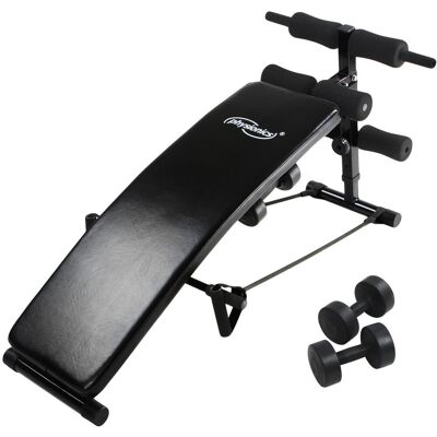 Physionics SKŁADANA ŁAWKA TRENINGOWA SKOŚNA ŁAWECZKA DO ĆWICZEŃ MIĘŚNI + LINY + HANTLE Physionics SKŁADANA ŁAWKA TRENINGOWA SKOŚNA ŁAWECZKA DO ĆWICZEŃ MIĘŚNI + LINY + HANTLE