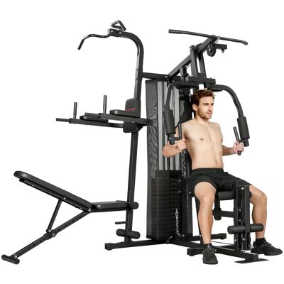 SPORTNOW Stacja Fitness z 69kg Ciężarkami, Liną, Regulowaną Ławką SPORTNOW Stacja Fitness z 69kg Ciężarkami, Liną, Regulowaną Ławką