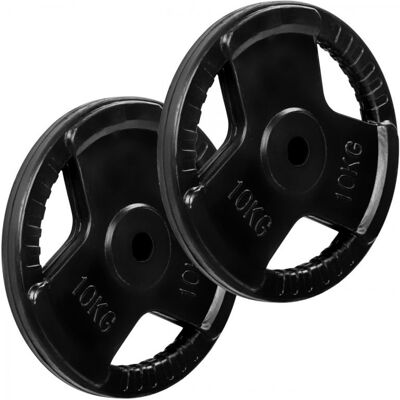 Talerze do sztangi MOVIT 2 x 10 kg, gumowy uchwyt, żeliwny Talerze do sztangi MOVIT 2 x 10 kg, gumowy uchwyt, żeliwny