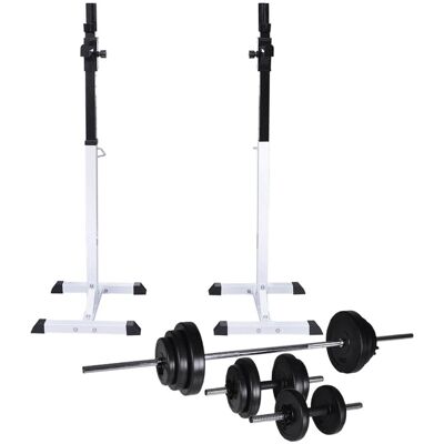 vidaXL Stojak na sztangę w zestawie ze sztangą i hantlami, 30,5 kg vidaXL Stojak na sztangę w zestawie ze sztangą i hantlami, 30,5 kg